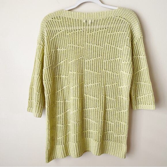 Kinross Cashmere | 100% Cashmere Sweater 3/4 Sleeve Yellow Small - Picture 3 of 5